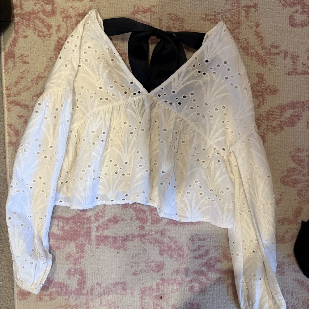 ASOS White Eyelet Blouse with Black Tie